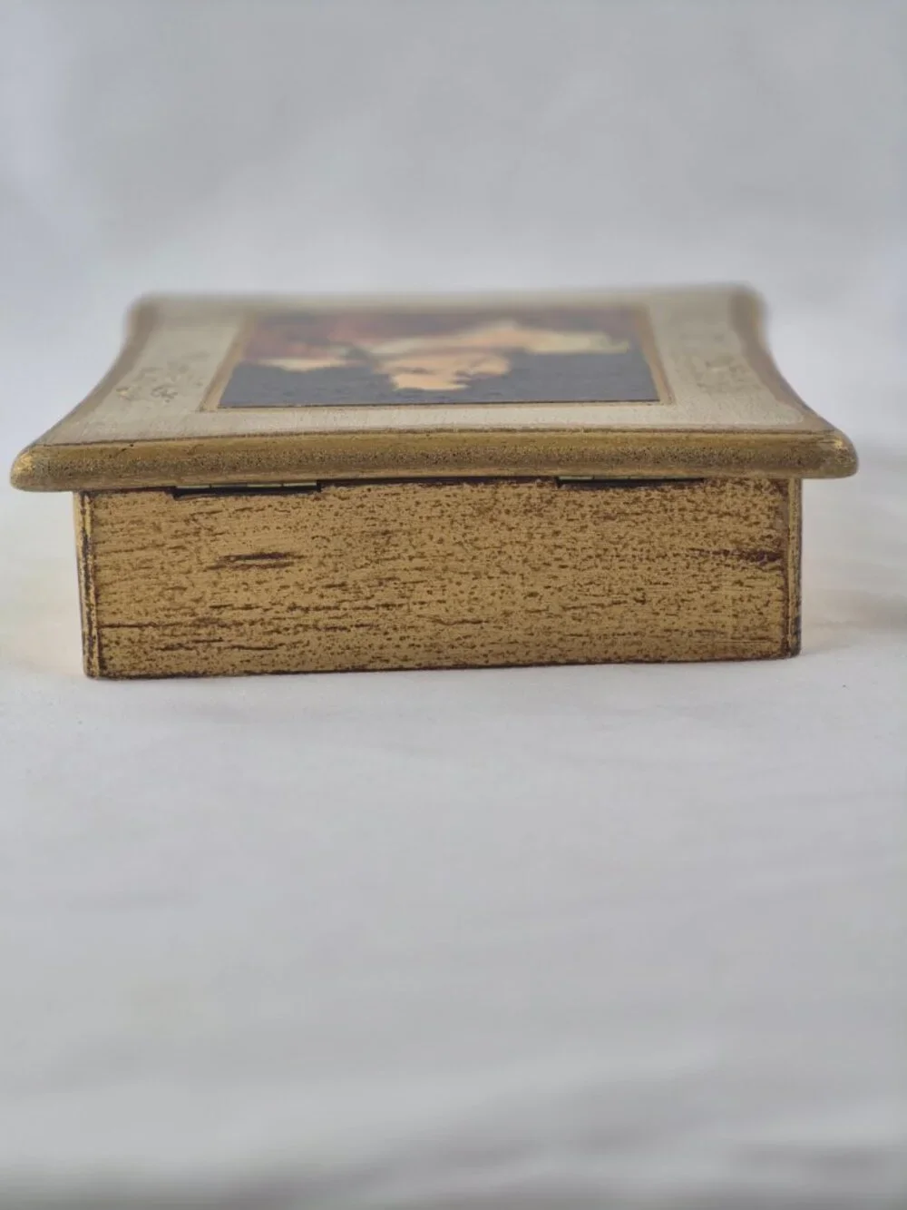 Vintage Mele Florentine Style Wooden Jewelry Box Portrait of 